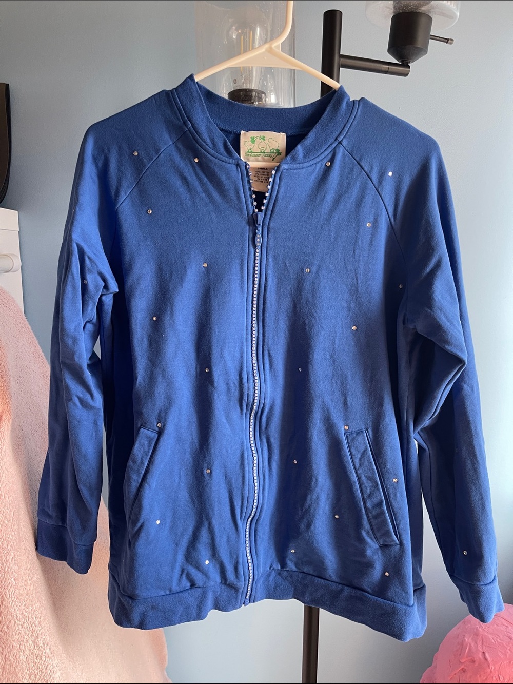 Blue Zip-Front Studded Sweatshirt Hoodie